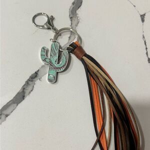 Turquoise Cactus Keychain with Tassel